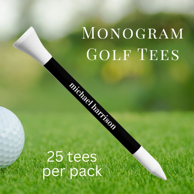 Minimal Modern Monogram Black And White Golf Tees (Creator Uploaded)