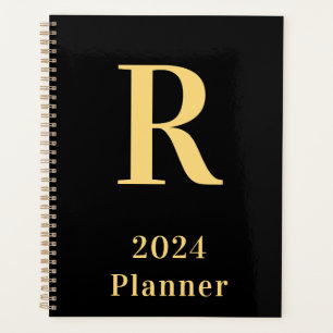 Minimal Modern Monogram Black Gold 2024 Planner
