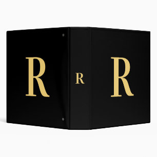 Minimal Modern Monogram Black Gold 3 Ring Binder