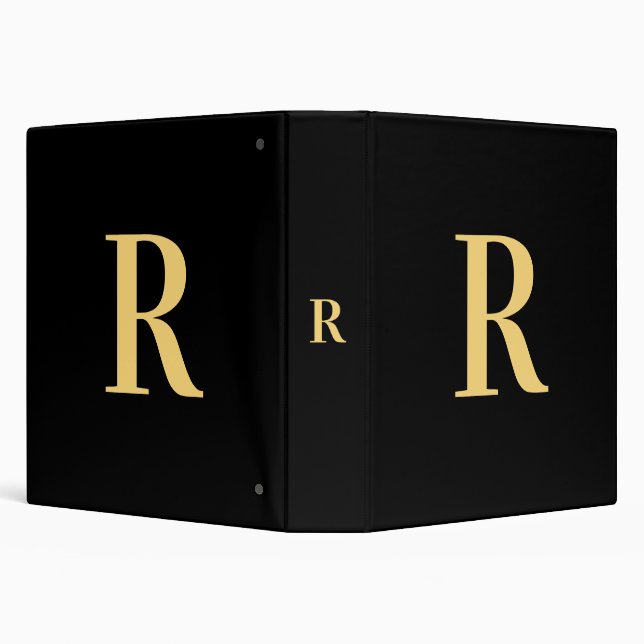 Minimal Modern Monogram Black Gold 3 Ring Binder (Background)