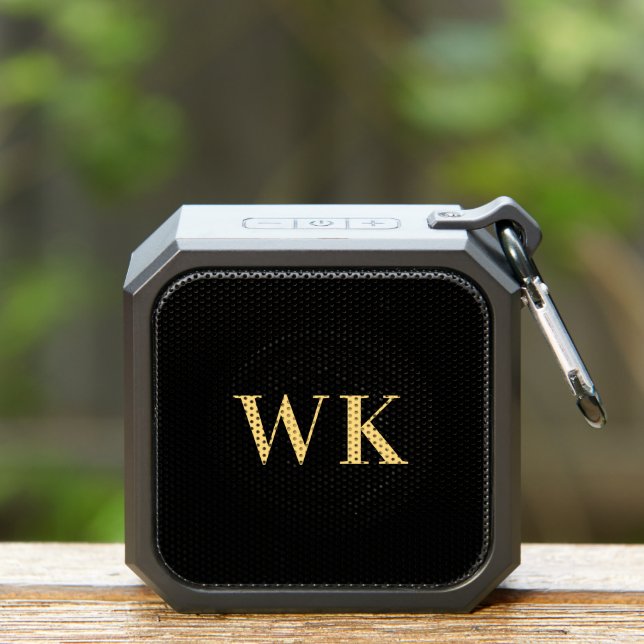 Minimal Modern Monogram Black Gold Bluetooth Speaker (Insitu(Outdoor))