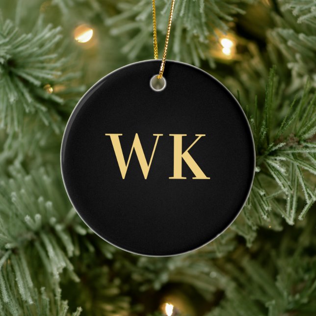 Minimal Modern Monogram Black Gold Ceramic Ornament (Tree)