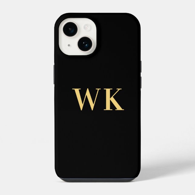 Minimal Modern Monogram Black Gold Iphone Case (Back)