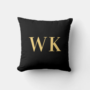 Minimal Modern Monogram Black Gold Throw Pillow
