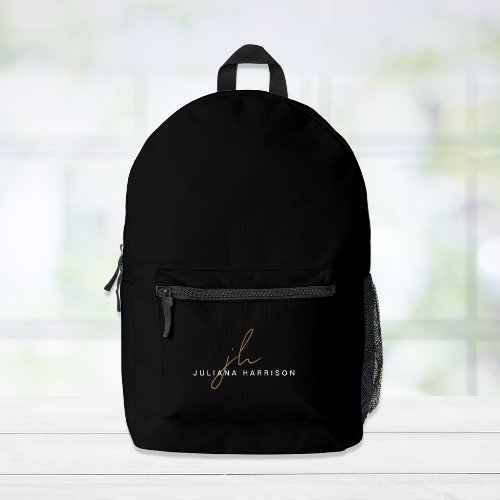 Minimal Modern Monogram Black Printed Backpack