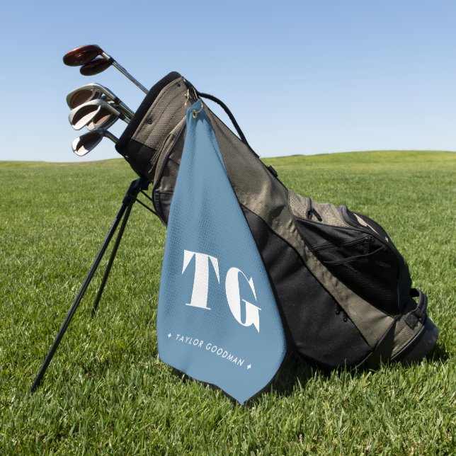 Minimal Modern Monogram Blue Name Stars  Golf Towel (Green)