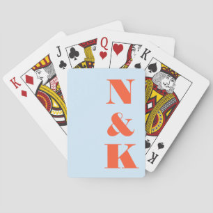 Minimal Modern Monogram Blue Orange Custom Wedding Poker Cards