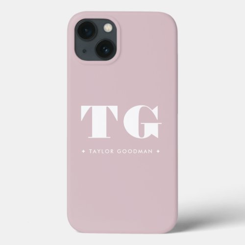 Minimal Modern Monogram Blush Pink Name Stars iPhone 13 Case