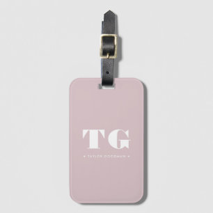 Minimal Modern Monogram Blush Pink Name Stars Luggage Tag