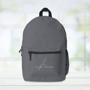 Minimal Modern Monogram Grey Printed Backpack