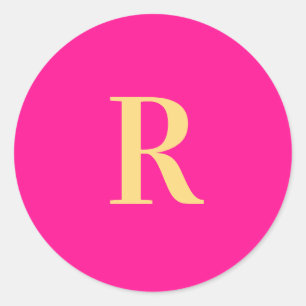 Minimal Modern Monogram Hot Pink Classic Round Sticker