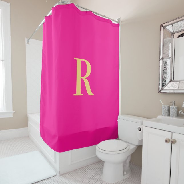 Minimal Modern Monogram Hot Pink Shower Curtain (In Situ)