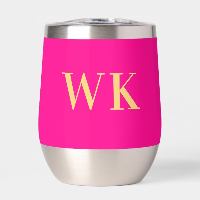 Minimal Modern Monogram Hot Pink Thermal Wine Tumbler (Front)