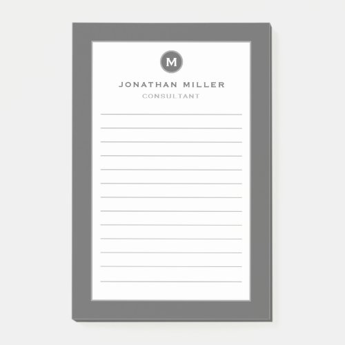 Minimal Modern Monogram Lined Post_it Notes