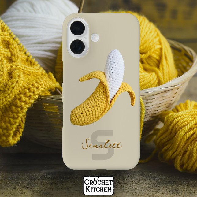 Minimal Modern Monogram Name Crochet Banana Case-Mate iPhone Case (Creator Uploaded)