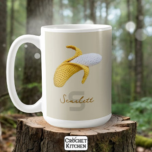 Minimal Modern Monogram Name Crochet Banana Coffee Mug