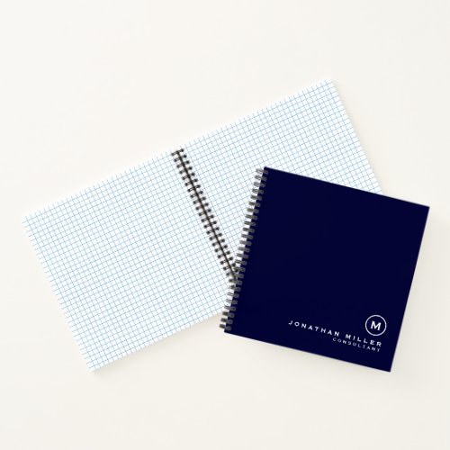 Minimal Modern Monogram Navy Graph Notebook