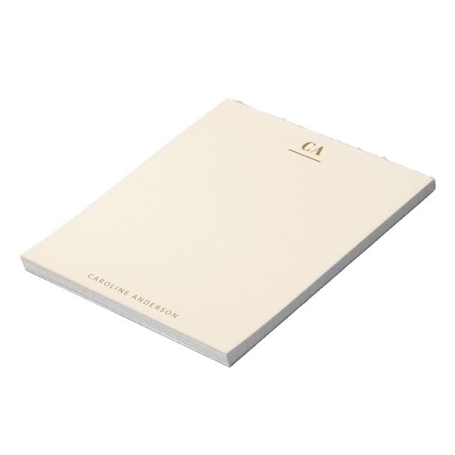 Minimal Modern Monogram Personalized Ochre Cream Notepad (Rotated)