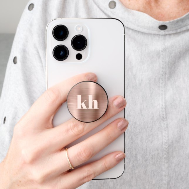 Minimal Modern Monogram Rose Gold PopSocket (Hand)