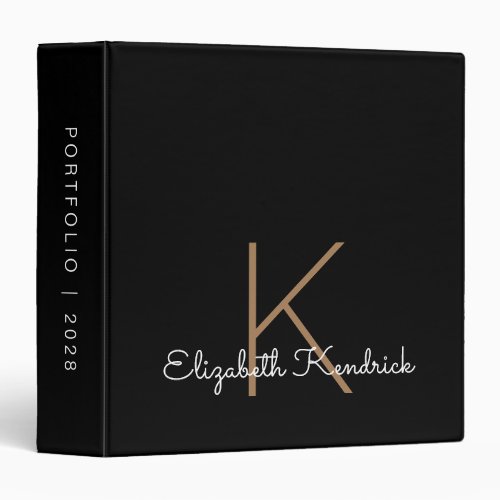 Minimal Modern Monogrammed Black 3 Ring Binder