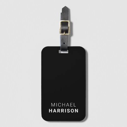 Minimal Modern Monogrammed Black Luggage Tag