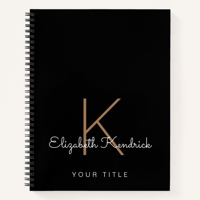 Minimal Modern Monogrammed Black Notebook (Front)