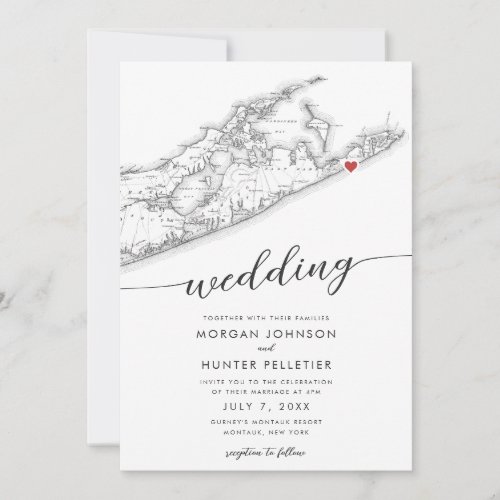 Minimal Modern Montauk Long Island Map Wedding Invitation