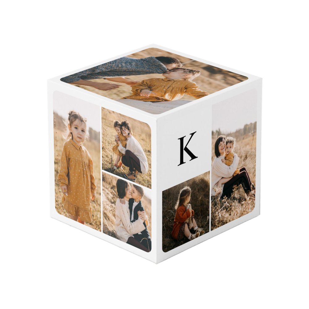 Disover Minimal Modern Multiple Photo Collage Monogram Cube