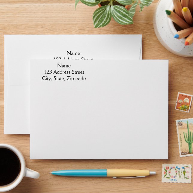 Minimal Modern Name Mailing Address Front & Back Envelope (Desk)