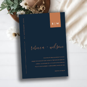 MINIMAL MODERN NAVY BLUE RUST TYPOGRAPHY WEDDING INVITATION