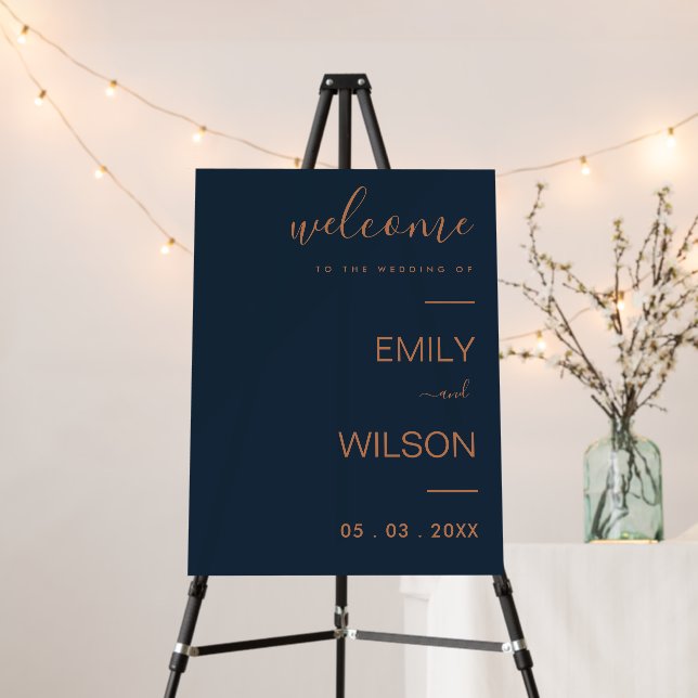 MINIMAL MODERN NAVY BLUE RUST WELCOME WEDDING FOAM BOARD (In Situ (Stand))