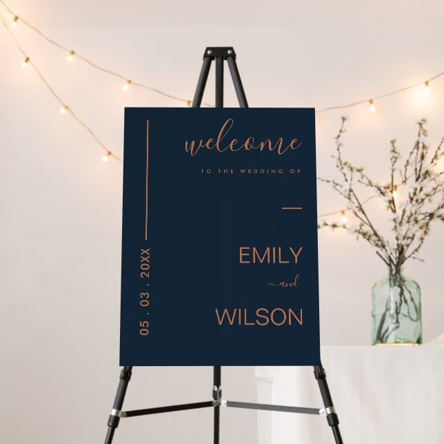 MINIMAL MODERN NAVY BLUE RUST WELCOME WEDDING FOAM BOARD (In Situ (Stand))