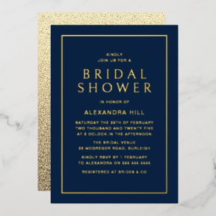Minimal Modern Navy & Gold Bridal Shower Golden Foil Invitation