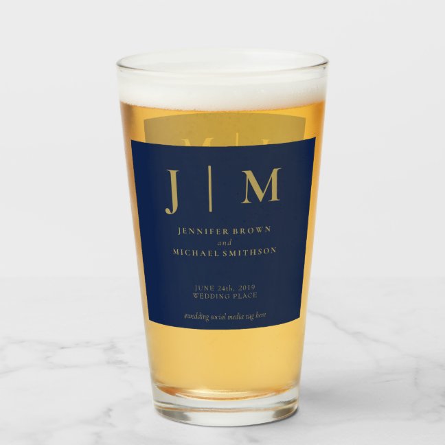 Minimal Modern Navy Gold Simple Wedding Glass
