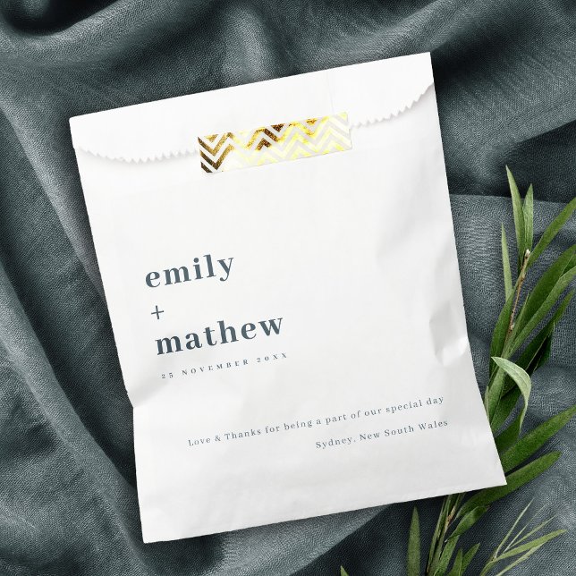 Minimal Modern Navy Grey Blue Typography Wedding Favor Bag (Creator Uploaded)
