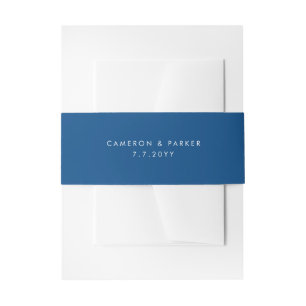 Minimal Modern Navy Names Wedding Invitation Belly Band