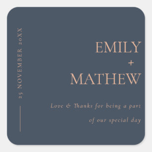 MINIMAL MODERN NAVY RUST TYPOGRAPHY WEDDING SQUARE STICKER