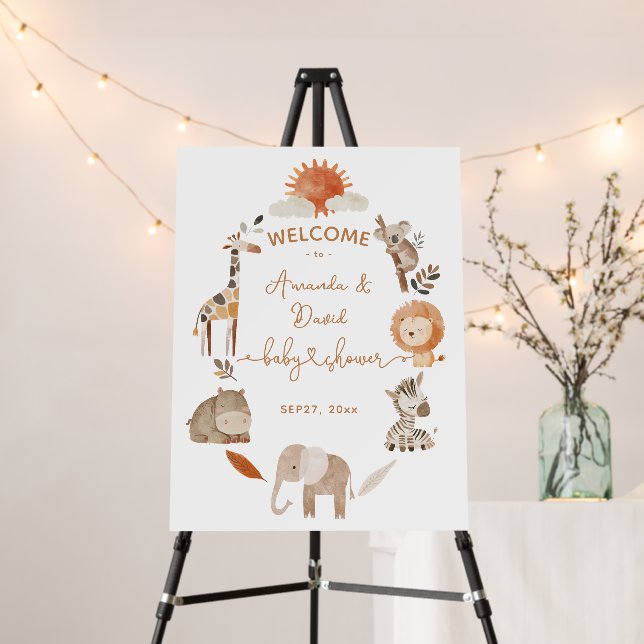 Minimal Modern Neutral Safari Animal Baby Shower Foam Board (In Situ (Stand))