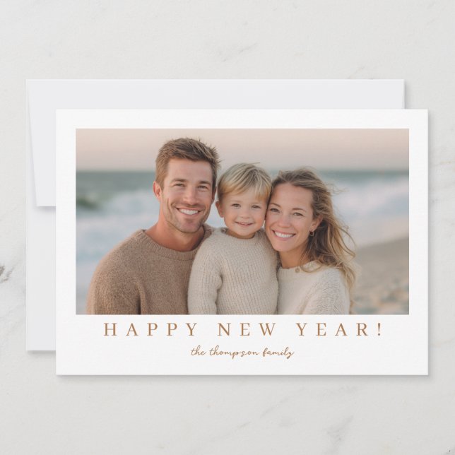 Minimal Modern New Year Photo Holiday Card (Front)