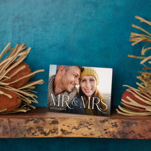 Minimal  Modern Newlyweds Mr  Mrs Couple Photo Plaque