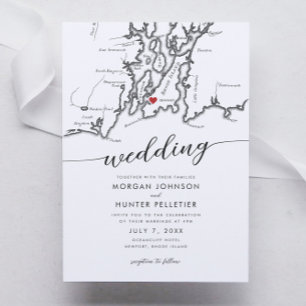 Minimal Modern Newport Rhode Island Map Wedding Invitation