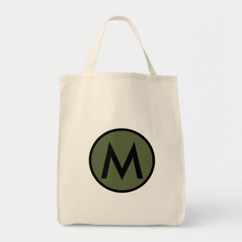 Minimal Modern Olive Green Black Monogram Tote Bag