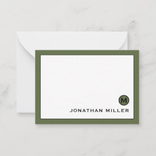 Minimal Modern Olive Green Monogram Note Card