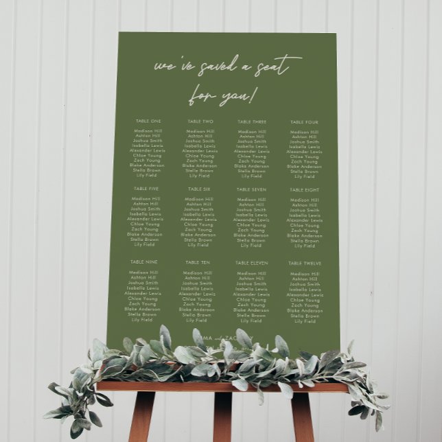 Minimal & Modern Olive Green Seating Chart Foam Board (Creator Uploaded)