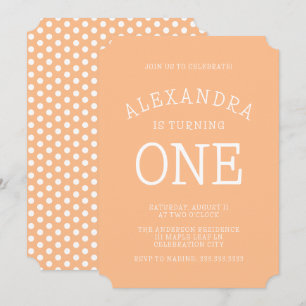 Minimal Modern Orange Polka Dot First Birthday Invitation