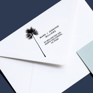 Minimal Modern Palm Tree 2 Names Return Address Self-inking Stamp