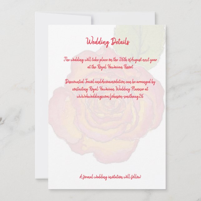 Minimal Modern Peace Rose Save the Date Wedding  Invitation (Back)