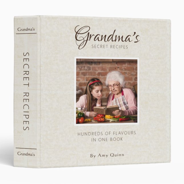 Minimal Modern Personalize Photo & Texts Recipes 3 Ring Binder (Front/Spine)