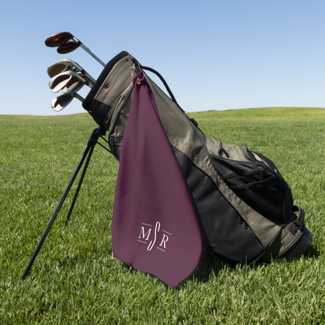 Minimal Modern Personalized Custom Monogram Maroon Golf Towel (Green)