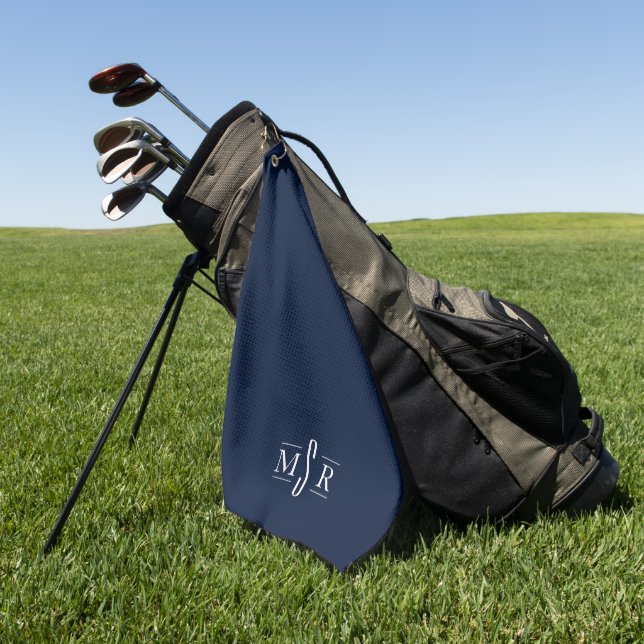 Minimal Modern Personalized Custom Monogram Navy Golf Towel (Green)